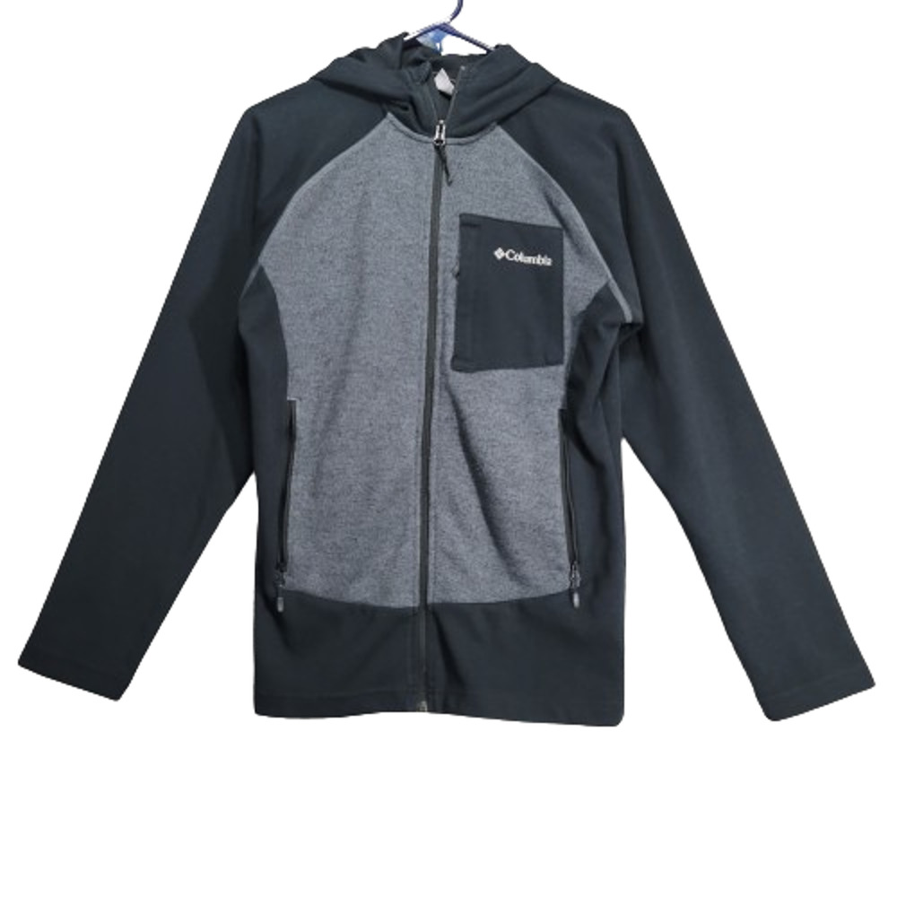 Columbia Mens Small Full Zip Hoodie Jacket Black Gray Colorblock Hooded Outdoor
